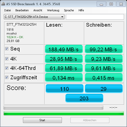 AS SSD Benchmark von der STT_FTM32GX25H