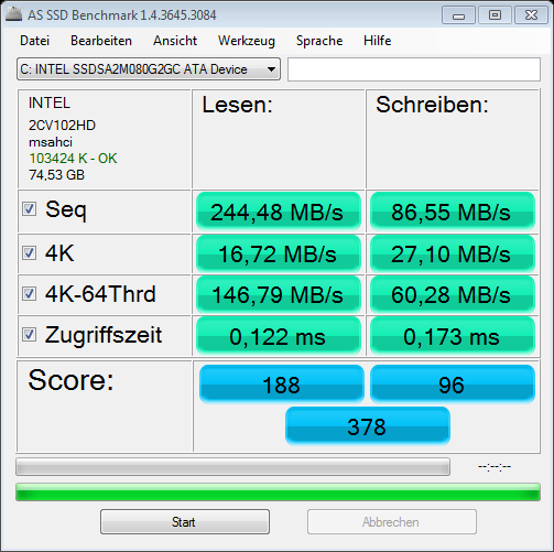 AS SSD Benchmark von der X25-M