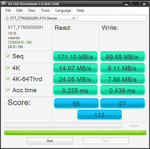 AS SSD Benchmark von der STT_FTM32GX25H