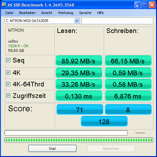 AS SSD Benchmark von der Mtron 3035