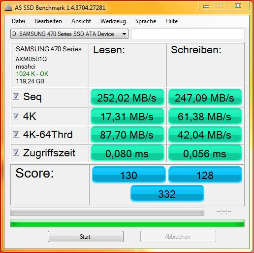 AS SSD Benchmark von der Samsung 470 128GB