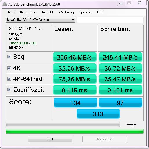 AS SSD Benchmark von der Solidata K5 64GB